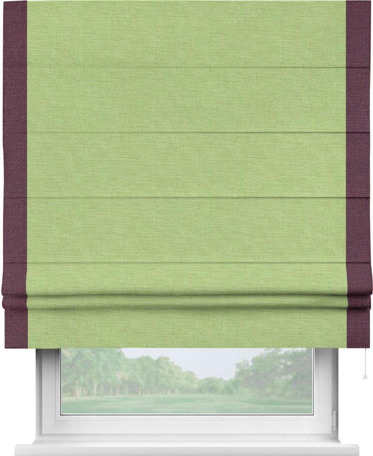 Римская штора «Кортин» с кантом Стрим Дуо, для проема, ткань лён зеленый