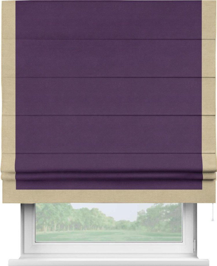 Римская штора «Кортин» с кантом Виктория, для проема, ткань вельвет темно-фиолетовый