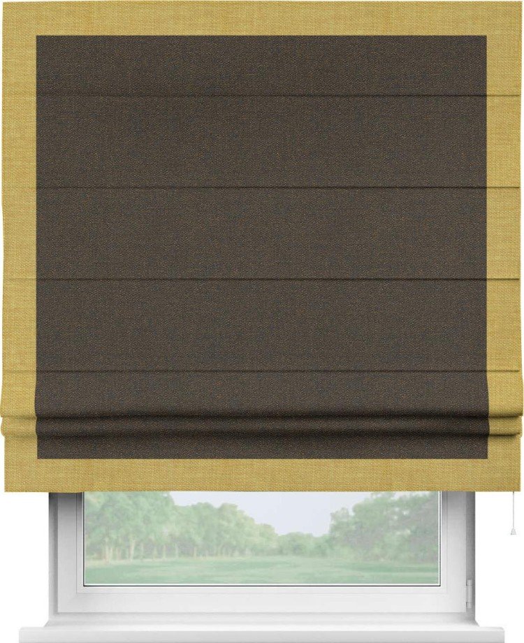 Римская штора «Кортин» с кантом Чесс, для проема, ткань лён темно-коричневый