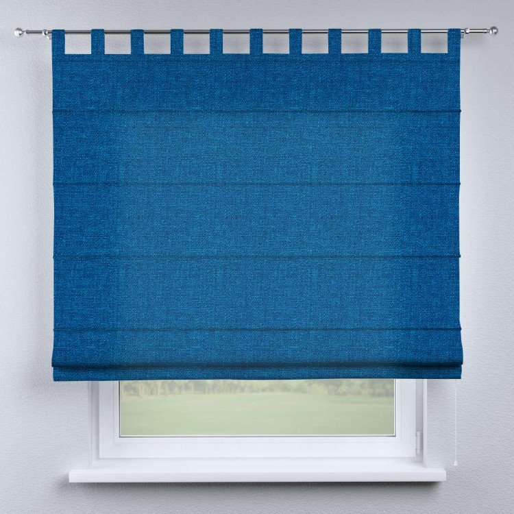 Римская штора на петлях «Кортин», ткань лён синий
