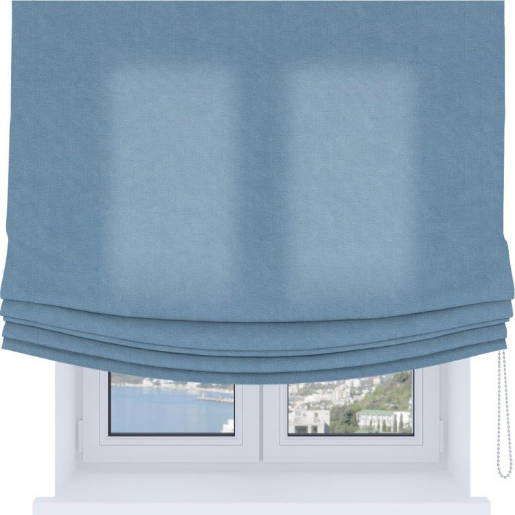 Римская штора «Кортин», канвас голубой, Soft с мягкими складками