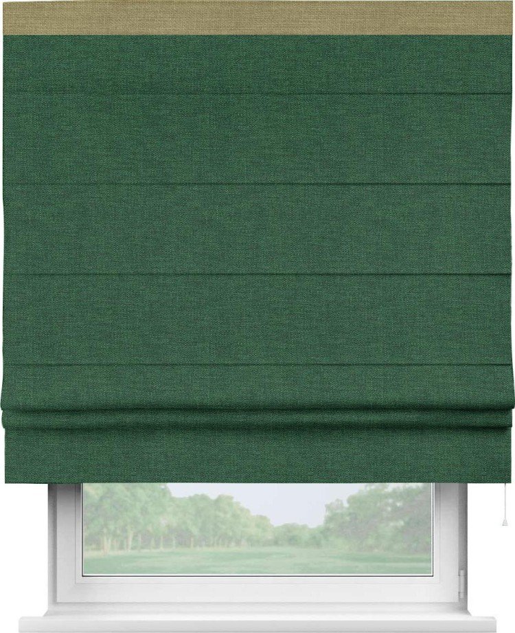 Римская штора «Кортин» с кантом Кинг, для проема, ткань лён серо-зеленый