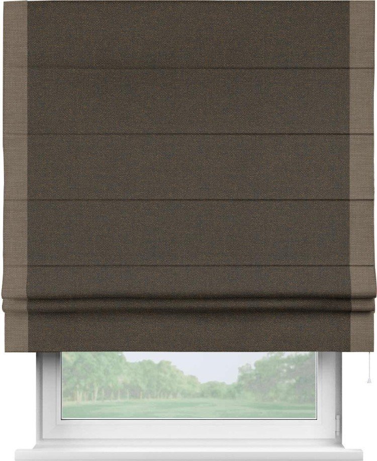 Римская штора «Кортин» с кантом Стрим Дуо, для проема, ткань лён темно-коричневый