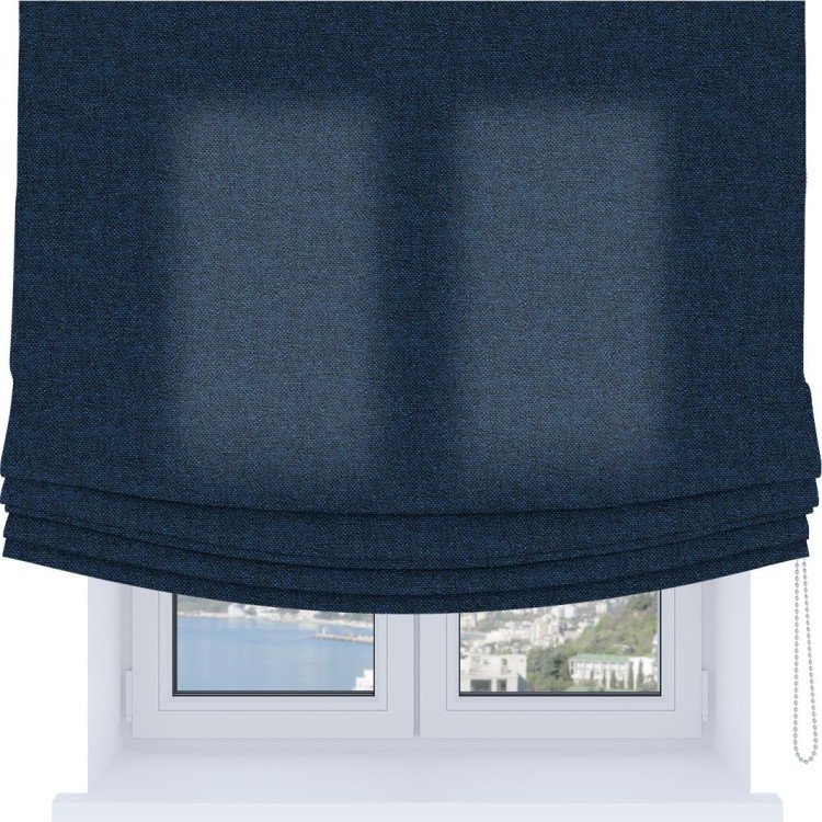 Римская штора Soft с мягкими складками, ткань лён кашемир тёмно-синий