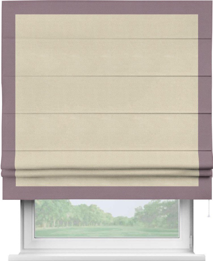 Римская штора «Кортин» с кантом Чесс, для проема, ткань блэкаут однотонный цвет бежевый