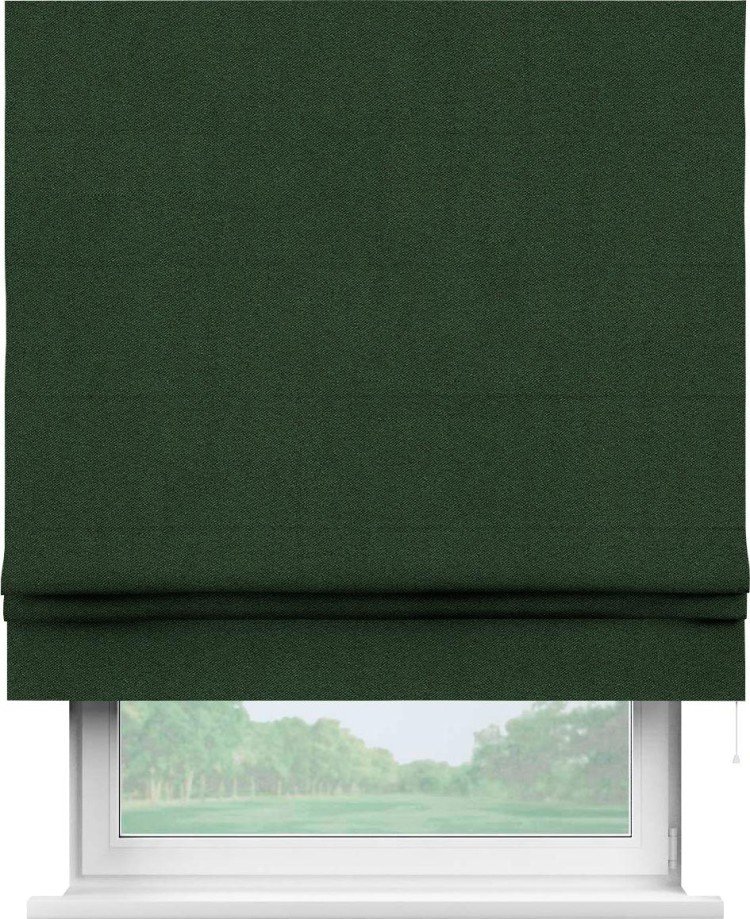 Римская штора «Кортин» для проема, ткань лён блэкаут, зелёный