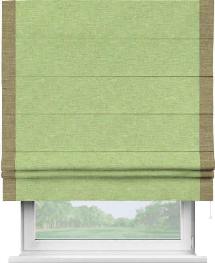 Римская штора «Кортин» с кантом Стрим Дуо, для проема, ткань лён зеленый