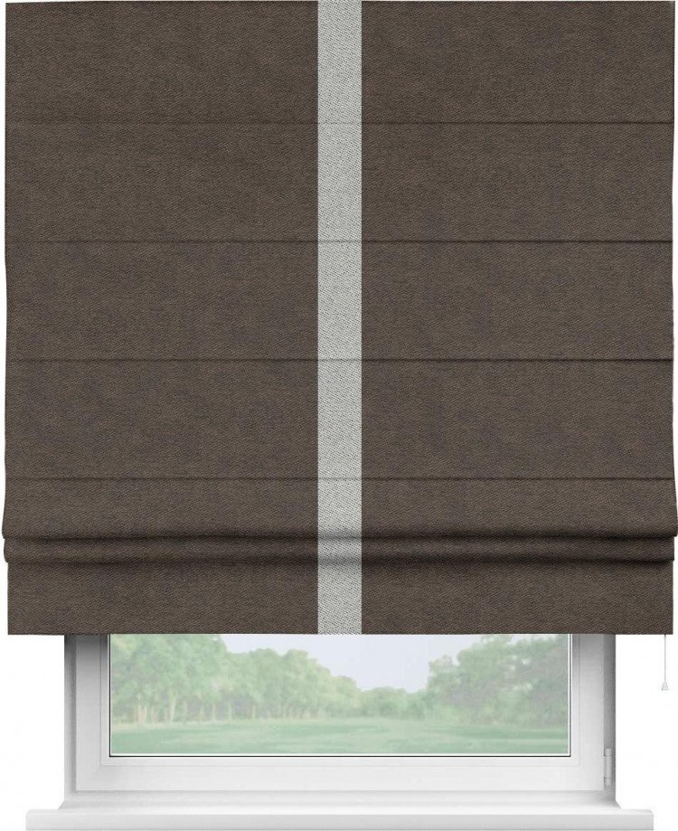 Римская штора «Кортин» для проема, твид блэкаут тёмно-коричневый, с кантом Хайвэй