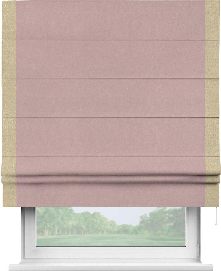 Римская штора «Кортин» с кантом Стрим Дуо, для проема, ткань вельвет розовая пудра