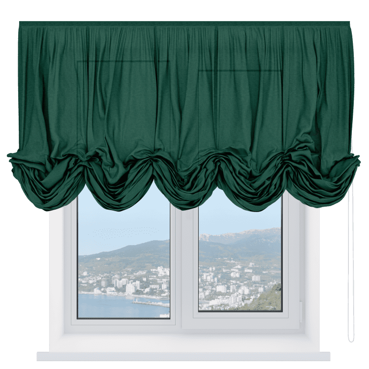 Австрийская штора «Кортин», ткань лён серо-зелёный