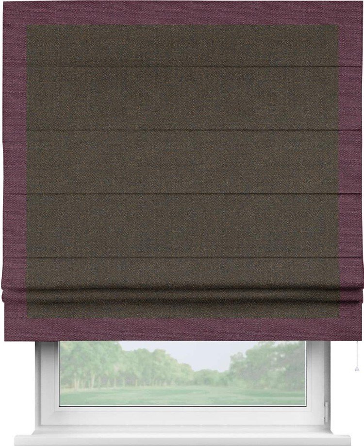 Римская штора «Кортин» с кантом Чесс, для проема, ткань лён темно-коричневый