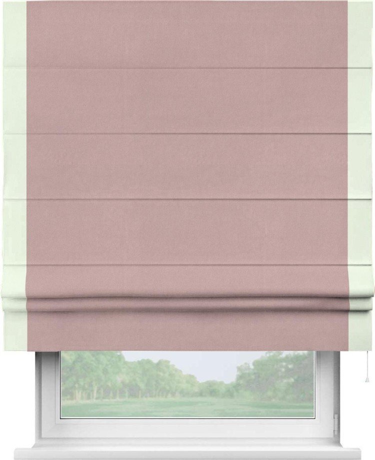 Римская штора «Кортин» с кантом Стрим Дуо, для проема, ткань вельвет розовая пудра