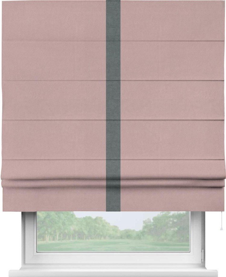 Римская штора «Кортин» с кантом Хайвэй, для проема, ткань вельвет розовая пудра